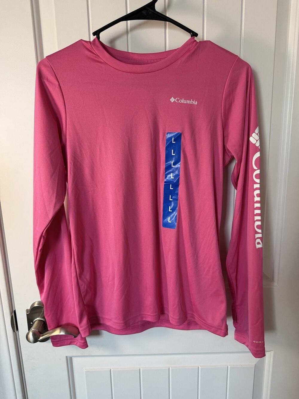 Columbia Youth Fork Stream Long Sleeve Shirt Large Wild Geranium Pink UPF 50